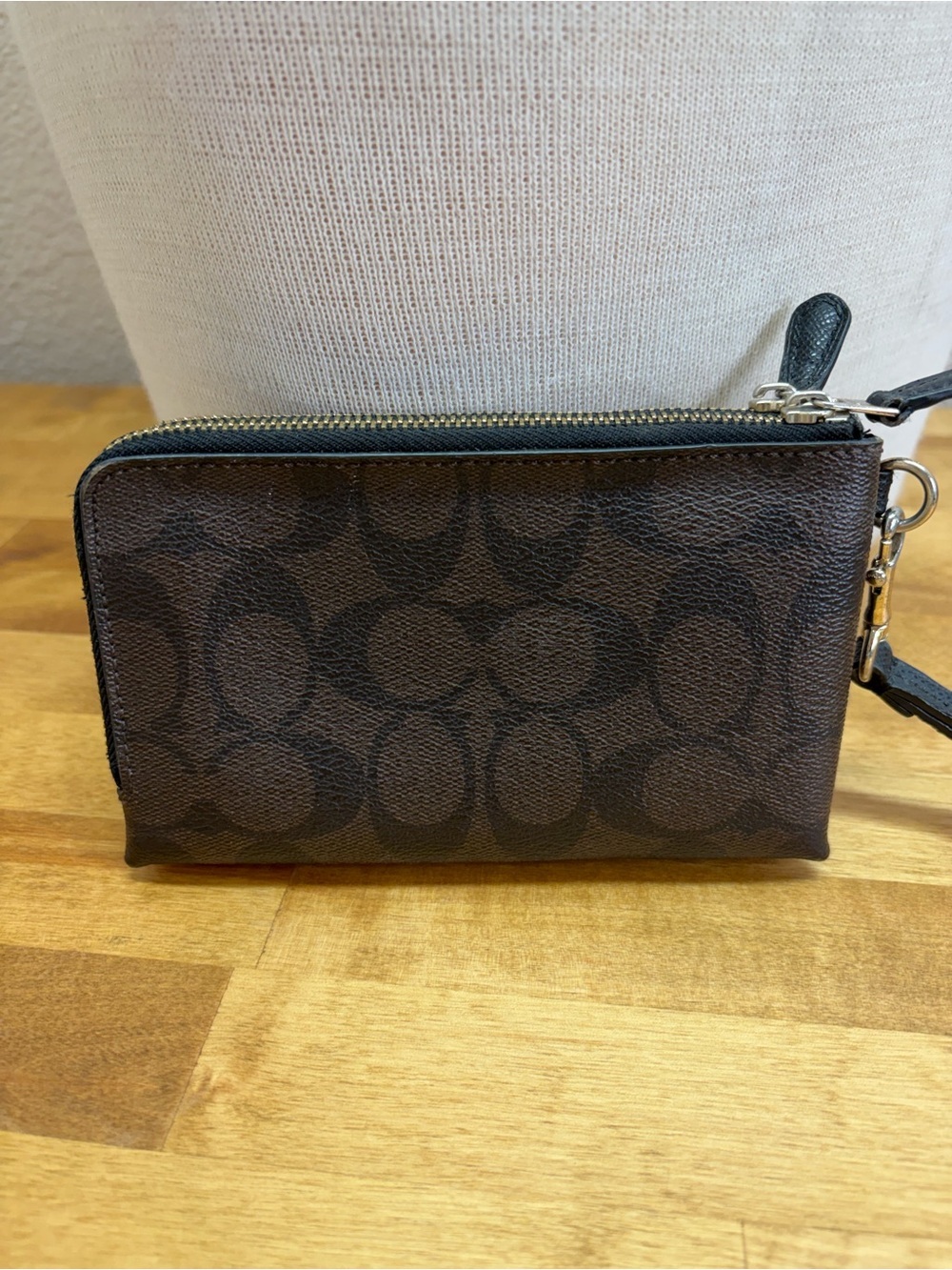Coach Signature C Brown Canvas Double Zip Wristlet Wallet Clutch Purse - Picture 5 of 8